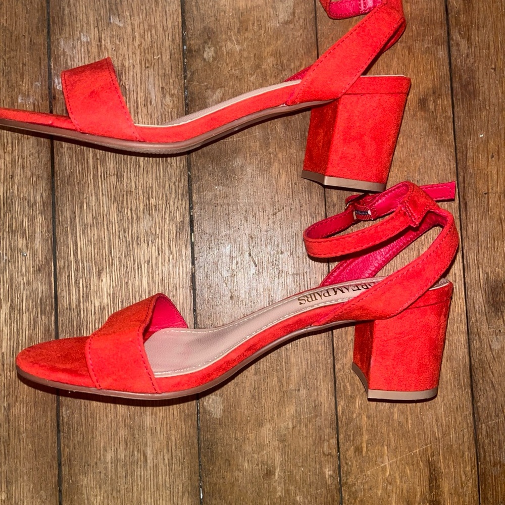 Dream Pairs Ankle Strap Sandals Open Toe Heels Shoes Orange Faux Suede Sz 6.5 - Picture 2 of 8